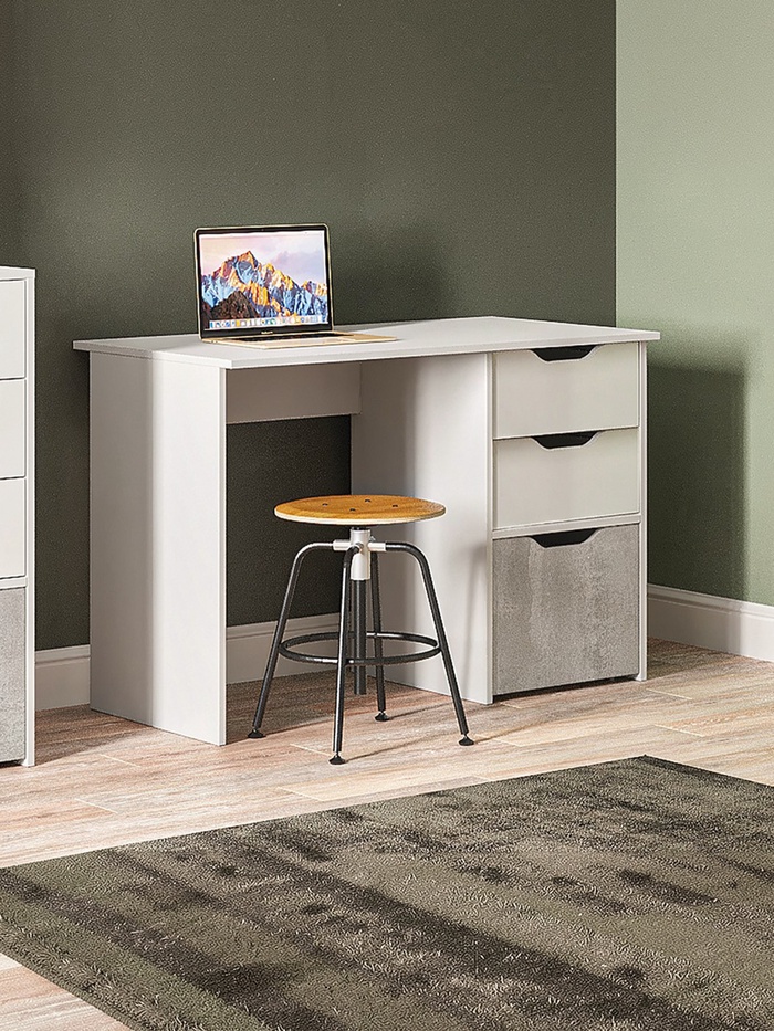 Стол письменный «Клик Мебель. Мико», 3 ящика, 1200×584×750 мм, белый, белый глянец, бетонный камень - Фото 1