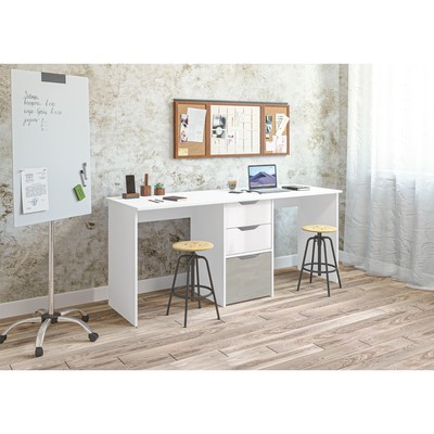 Стол письменный тандем «Мико», 3 ящика, 1760×584×750 мм, цвет белый/белый глянец/бетонный камень