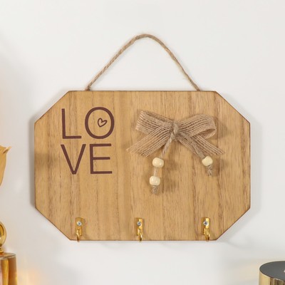 Настенные крючки декоративные «Love с сердечком и бантом», дерево, 20×14 см