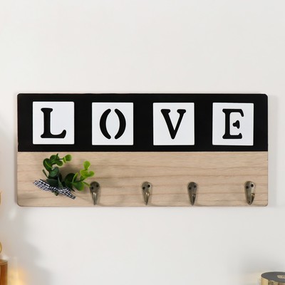 Настенные крючки декоративные «Любовь. Эвкалипт с бантиком», дерево, 35.7×16 см