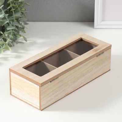Шкатулка для чая 3 деления «Птицы на ветке», дерево, 9.7×24×7 см