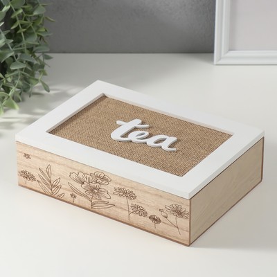 Шкатулка для чая 6 делений «Полевые растения», дерево, мешковина, 17×24×7 см
