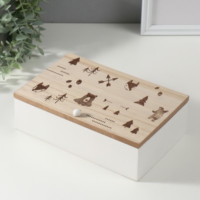 Шкатулка для чая с делениями «Лесные звери», дерево, 23×15×8.3 см