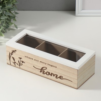 Шкатулка для чая с делениями «Разнотравье», дерево, 23×9×8.3 см