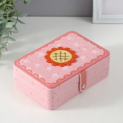 Шкатулка для украшений «Оранжевый подсолнух на розовом», искусственная кожа, 11×16×5.5 см