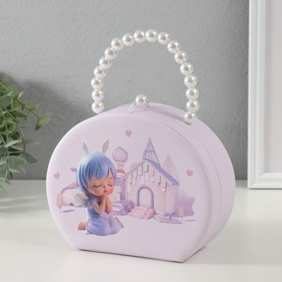 Шкатулка для украшений «Сумочка. Малышка-ангел у домика», искусственная кожа, сирень, 19×15.5×7.5 см