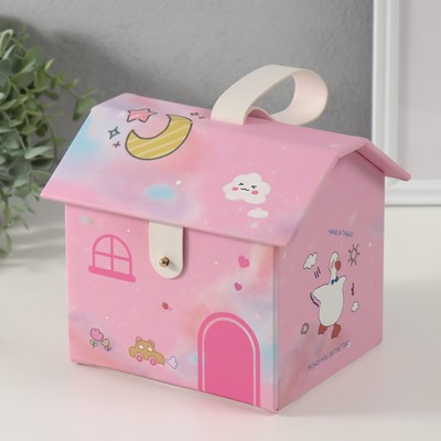 Шкатулка для украшений «Домик. Утёнок», искусственная кожа, розовая, 16.5×19×16.5 см