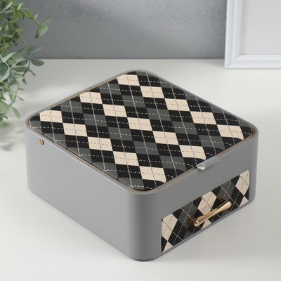 Шкатулка для украшений «Клетка», с зеркалом, искусственная кожа, серая, 20×22.5×9.5 см