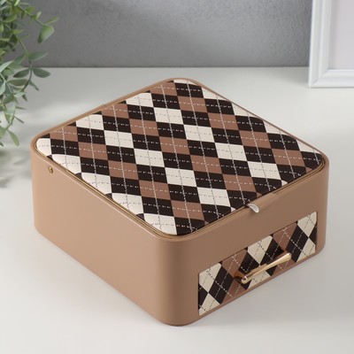 Шкатулка для украшений «Клетка», с зеркалом, искусственная кожа, бежевая, 20×22.5×9.5 см
