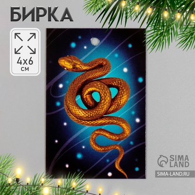 Бирка для подарков, цветов «Золотая змея», картон, 4×6 см