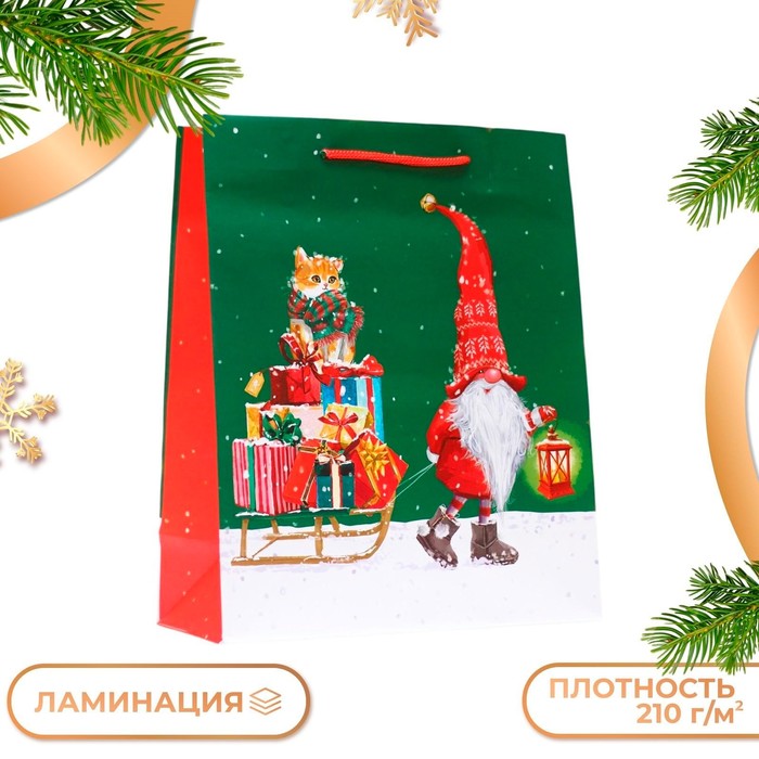 Пакет подарочный "Подарки на санях", 26 х 32 х 12 см. - Фото 1