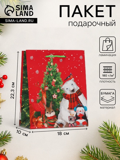 Пакет подарочный новогодний «Зверята», 18×22.3×10 см
