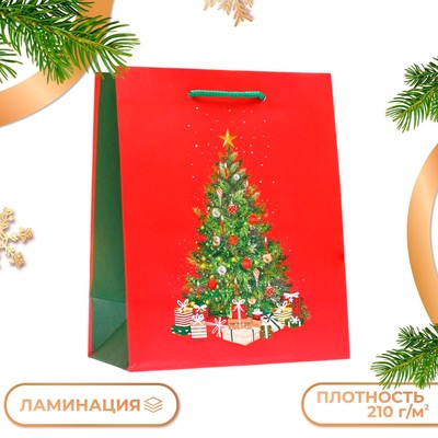 Пакет подарочный новогодний ламинированный «Большая ёлка», 18×22.3×10 см