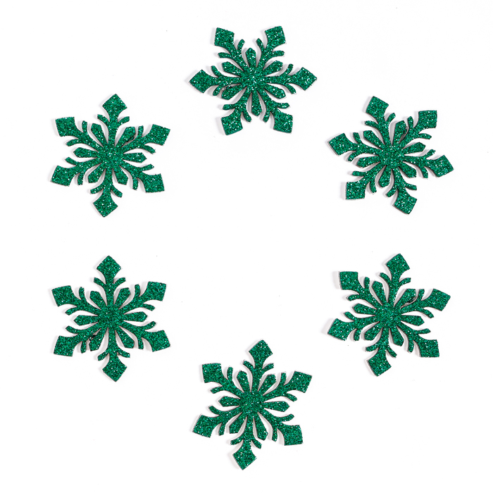 Декор «Снежинки» на клеевой основе, набор 6 шт., цвет зелёный - Фото 1