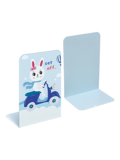 Держатель (ограничитель) подставка для книг, 2 штуки «Зверушки», голубой