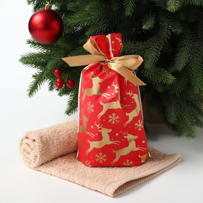 Полотенце махровое «Экономь и Я. Золотые олени», 30×60 см, хлопок 100%, бежевое