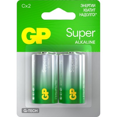 Батарейка алкалиновая GP Super Alkaline, C, LR14-2BL, 1.5 В, блистер, 2 шт.