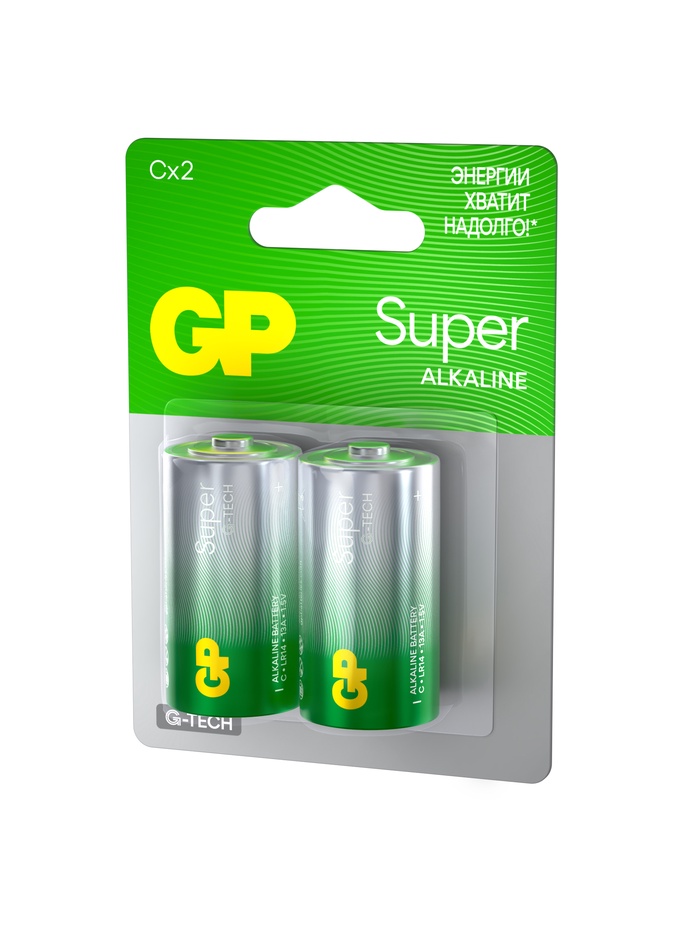 Батарейка алкалиновая GP Super Alkaline, C, LR14-2BL, 1.5 В, блистер, 2 шт. - фото 51886805