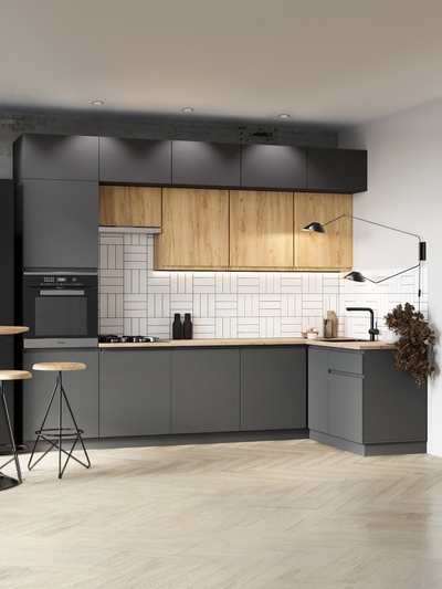 Кухонный гарнитур угловой в потолок «Виктория», 3000×1600 мм, цвет графит/дуб крафт