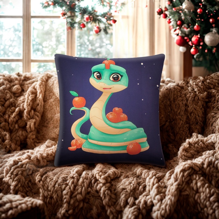 Подушка декоративная новогодняя «Этель. Змея с мандаринами», 40×40 см, велюр - Фото 1