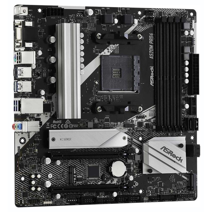 Материнская плата Asrock A520M PRO4 Soc-AM4 AMD A520 4xDDR4 mATX AC`97 8ch(7.1) GbLAN RAID+   107040 - фото 51619299