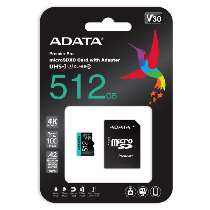 Карта памяти microSDXC 512GB A-Data AUSDX512GUI3V30SA2-RA1 Premier Pro + adapter - фото 51620495