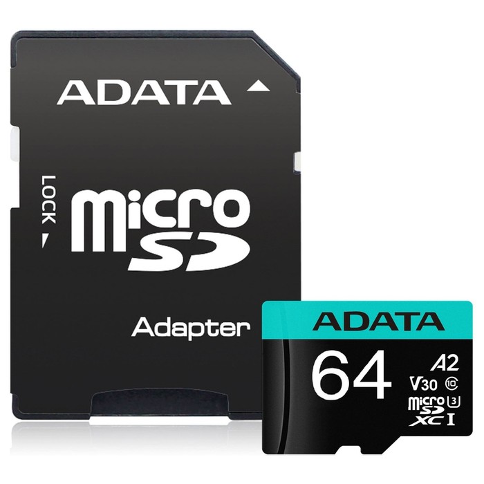 Карта памяти microSDXC 64GB A-Data AUSDX64GUI3V30SA2-RA1 Premier Pro + adapter - фото 51620497