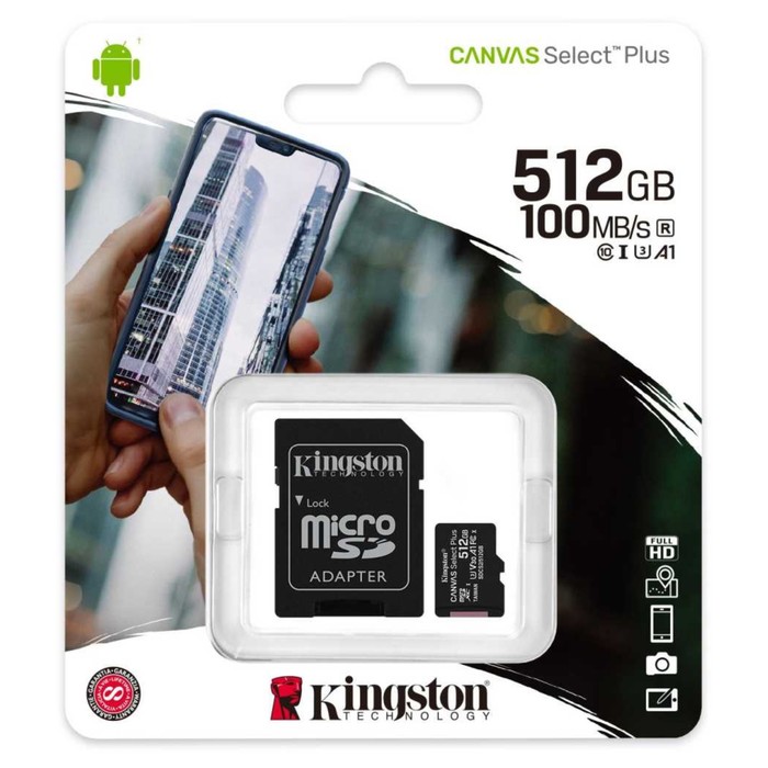 Карта памяти microSDXC 512GB Kingston SDCS2/512GB Canvas Select Plus + adapter - фото 51620512