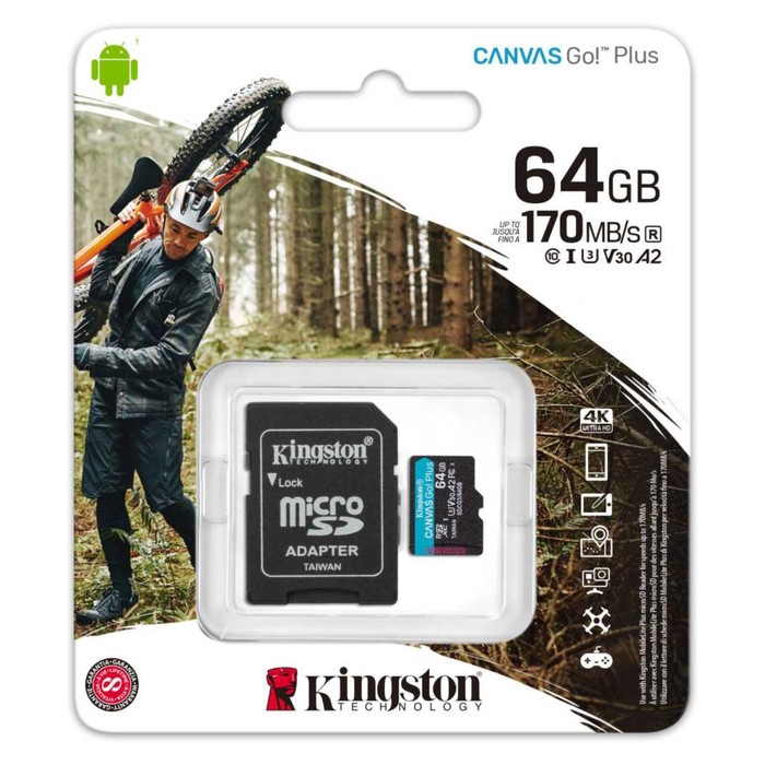 Карта памяти microSDXC 64GB Kingston SDCG3/64GB Canvas Go! Plus + adapter - фото 51620516