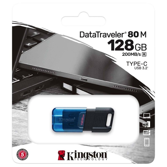 Флешка Kingston 128GB DataTraveler 80 M Type-C DT80M/128GB USB3.2 черный - фото 51620683