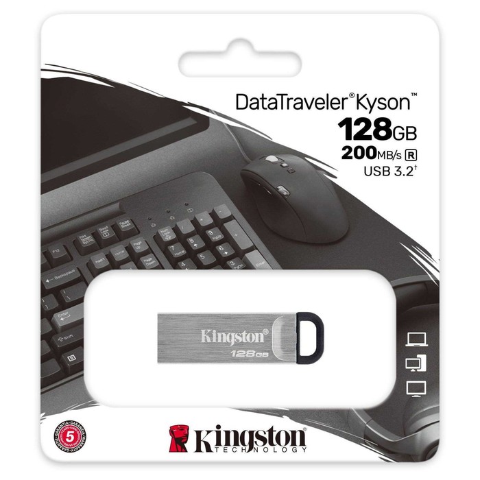 Флешка Kingston 128GB DataTraveler Kyson DTKN/128GB USB3.2 серебристый/черный - фото 51620695