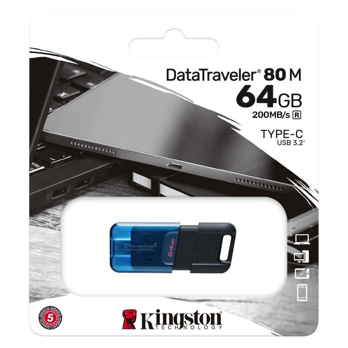 Флешка Kingston 64GB DataTraveler 80 M Type-C DT80M/64GB USB3.2 черный - фото 51620717