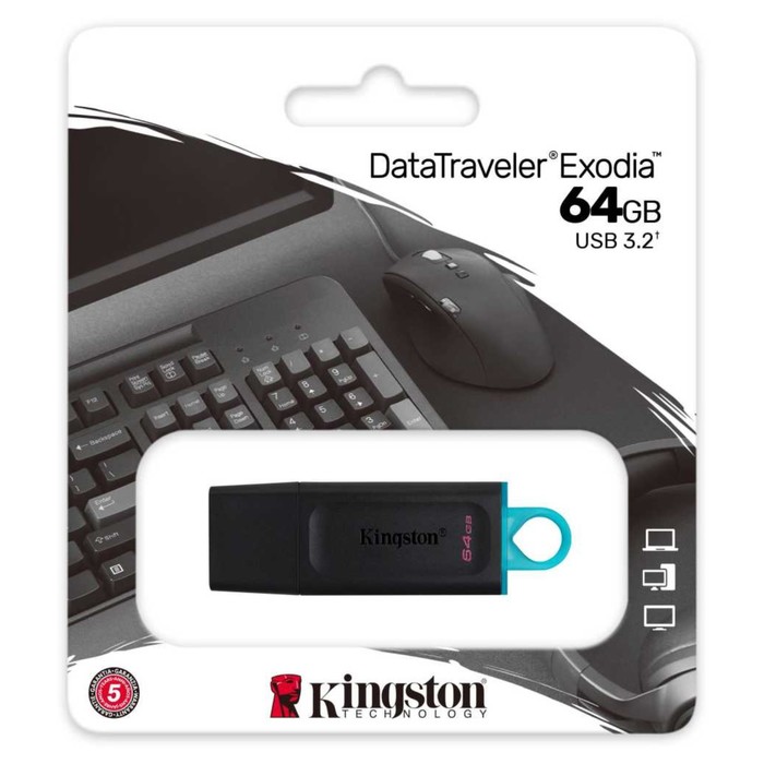 Флешка Kingston 64GB DataTraveler Exodia DTX/64GB USB3.2 черный/голубой - фото 51620720