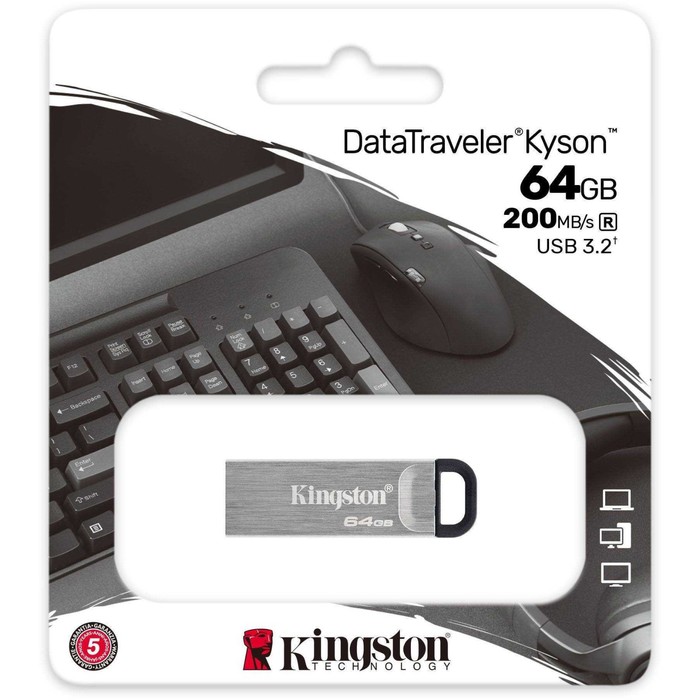 Флешка Kingston 64GB DataTraveler Kyson DTKN/64GB USB3.2 серебристый/черный - фото 51620726