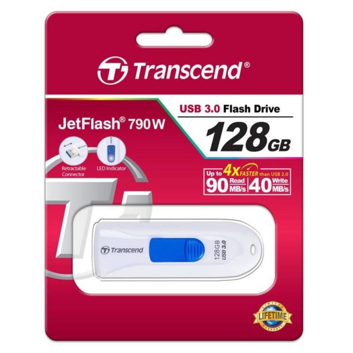 Флешка Transcend 128GB Jetflash 790 TS128GJF790W USB3.0 белый - фото 51620773