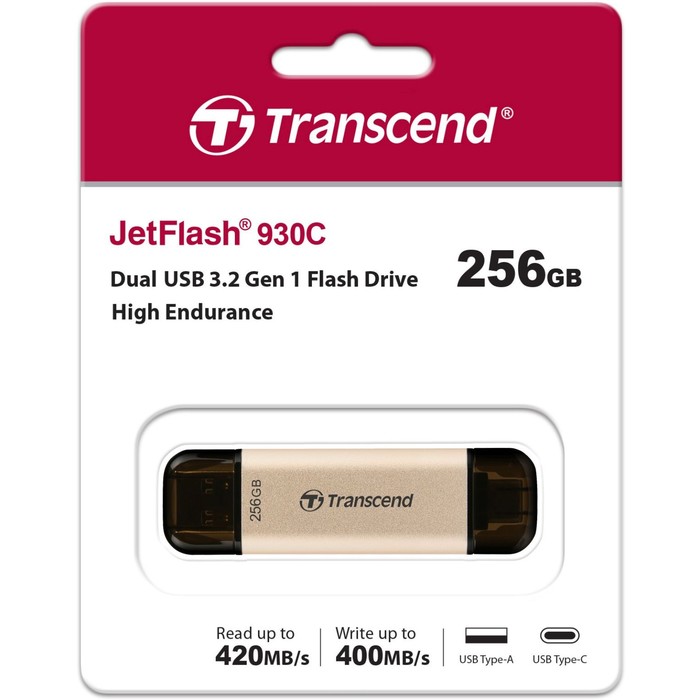 Флешка Transcend 256GB Jetflash 930С TS256GJF930C USB3.0 золотистый/черный - фото 51620783