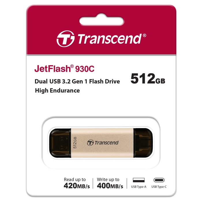 Флешка Transcend 512GB Jetflash 930С TS512GJF930C USB3.0 золотистый/черный - фото 51620798