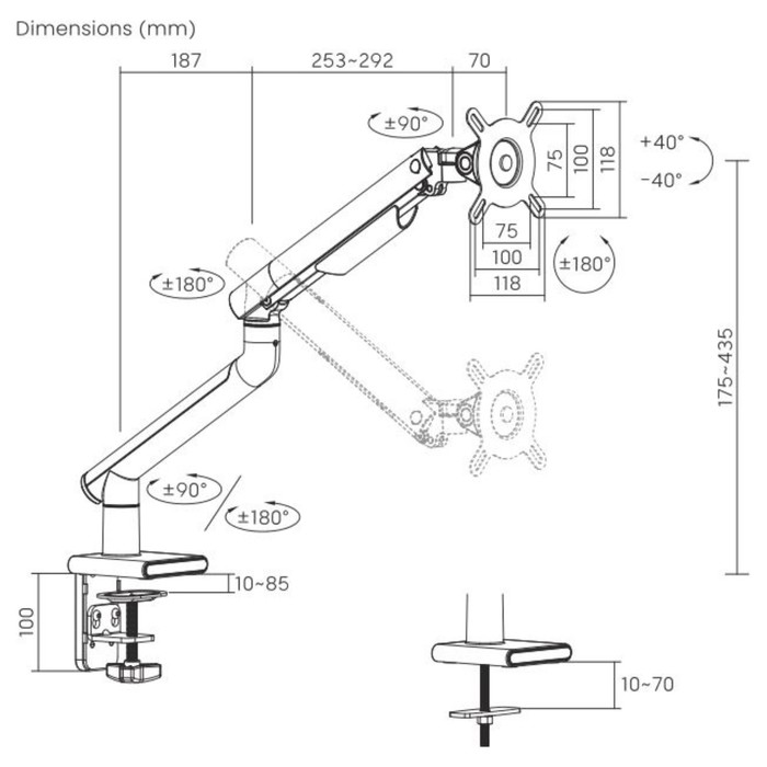 Кронштейн для мониторов Ultramounts UM713B черный 17"-32" макс.9кг крепление к столешнице п   107046 - фото 51620882