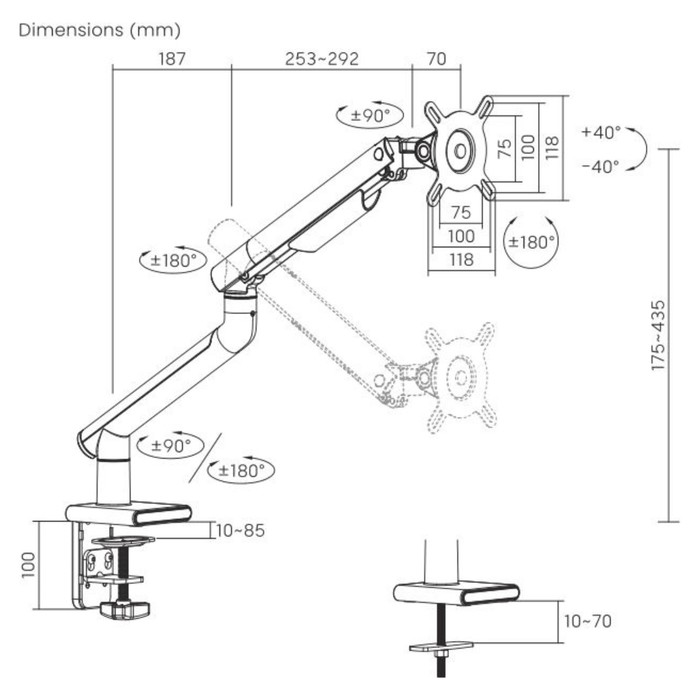 Кронштейн для мониторов Ultramounts UM713W белый 17"-32" макс.9кг крепление к столешнице по   107046 - фото 51620890