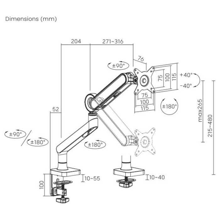 Кронштейн для мониторов Ultramounts UM719B черный 17"-35" макс.10.5кг крепление к столешниц   107046 - фото 51620914