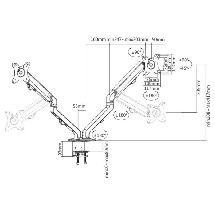 Кронштейн для мониторов Ultramounts UM729 черный 17"-27" макс.7кг крепление к столешнице по   107046 - фото 51620962