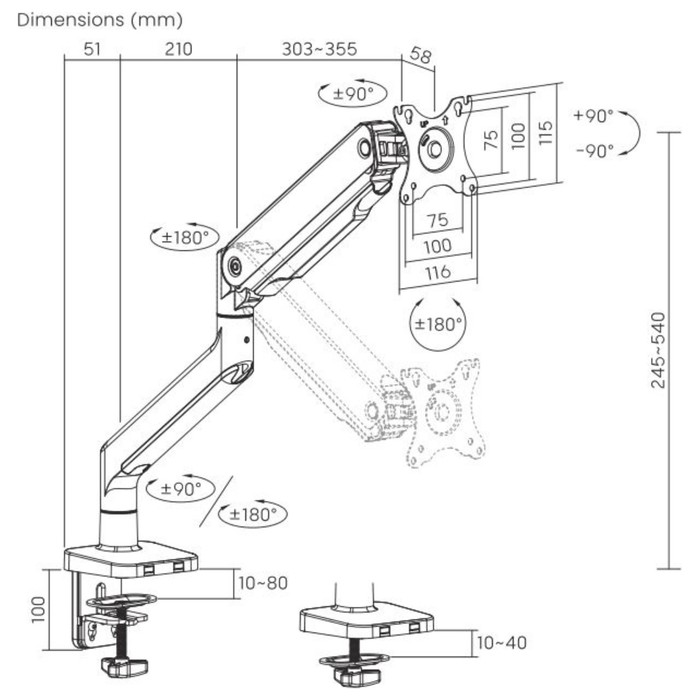 Кронштейн для мониторов Ultramounts UM730 черный 17"-45" макс.16кг крепление к столешнице п   107046 - фото 51620972