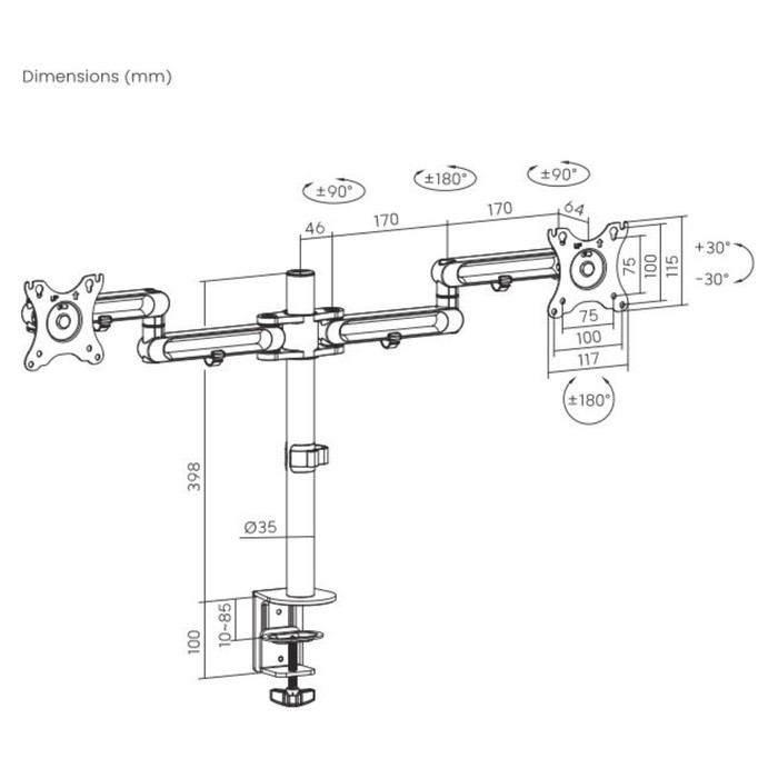 Кронштейн для мониторов Ultramounts UM737 черный 17"-32" макс.8кг крепление к столешнице по   107046 - фото 51621025