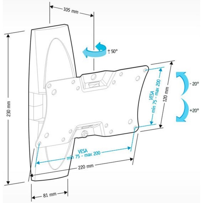 Кронштейн для телевизора Holder LCDS-5062 белый 19"-32" макс.30кг настенный поворот и накло   107046 - фото 51634967