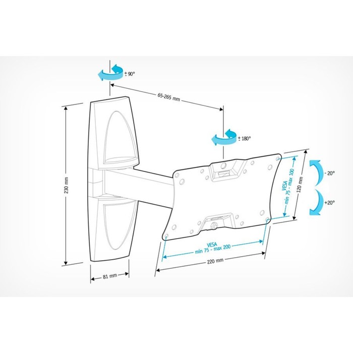 Кронштейн для телевизора Holder LCDS-5063 белый 19"-32" макс.30кг настенный поворот и накло   107046 - фото 51621265