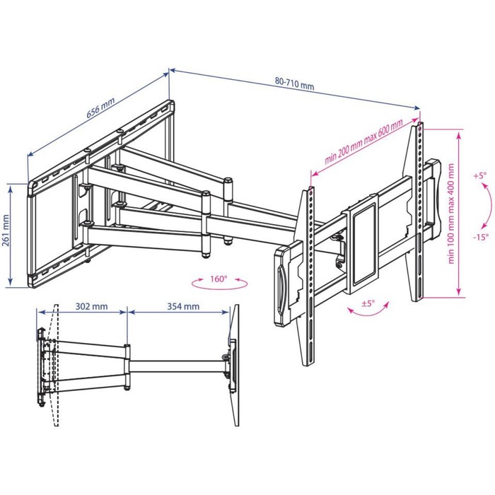 Кронштейн для телевизора Kromax ATLANTIS-70 черный 32"-75" макс.101кг настенный поворотно-в   107047 - фото 51621403