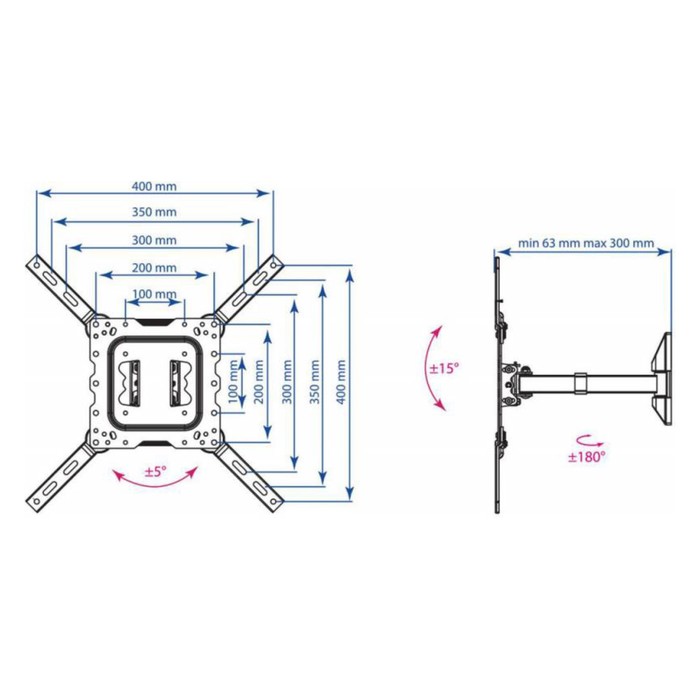 Кронштейн для телевизора Kromax DIX-17 черный 22"-55" макс.30кг настенный поворот и наклон   1070473 - фото 51621450