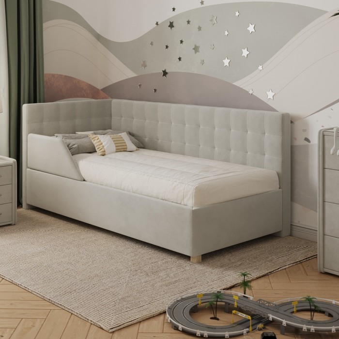 Кровать «Версаль» без ПМ, 80×190 см, с бортиком, левая, премиум велюр, цвет лунный луч - Фото 1