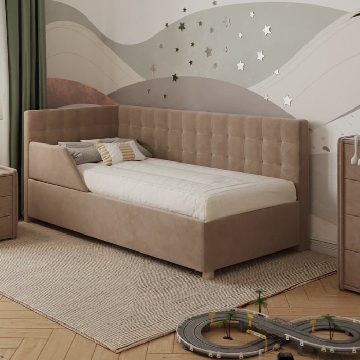 Кровать «Версаль» без ПМ, 80×190 см, с бортиком, левая, премиум велюр, пески касабланки - Фото 1