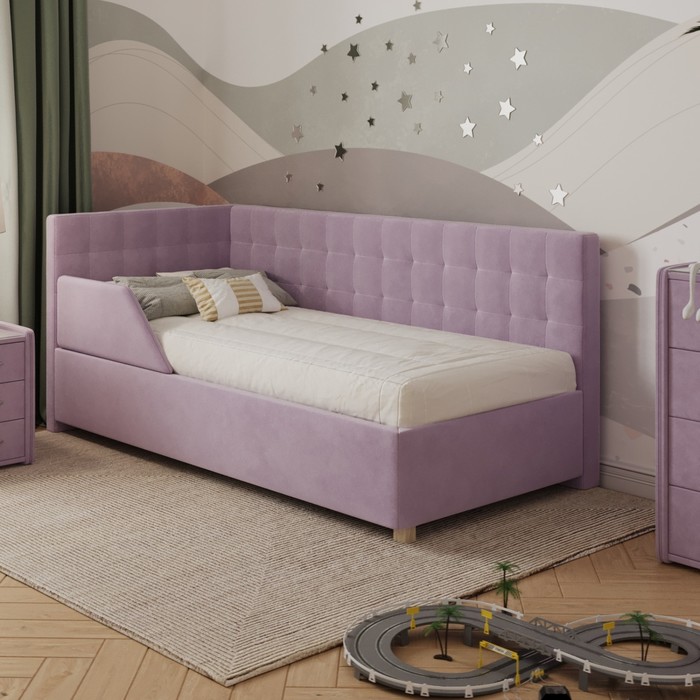 Кровать «Версаль» с ПМ, 90×190 см, с бортиком, левая, премиум велюр, цвет бутоны вишни - Фото 1
